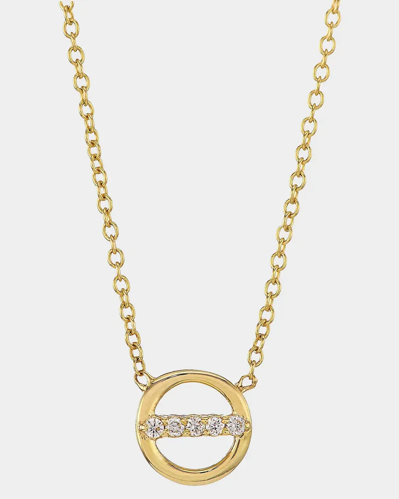 14K Yellow Gold Diamond Bar Circle Pendant Necklace