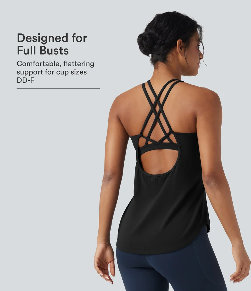 Halara Halara Ultra Sculpt Round Neck Crisscross Back Running Tank Tops DD-F Cups