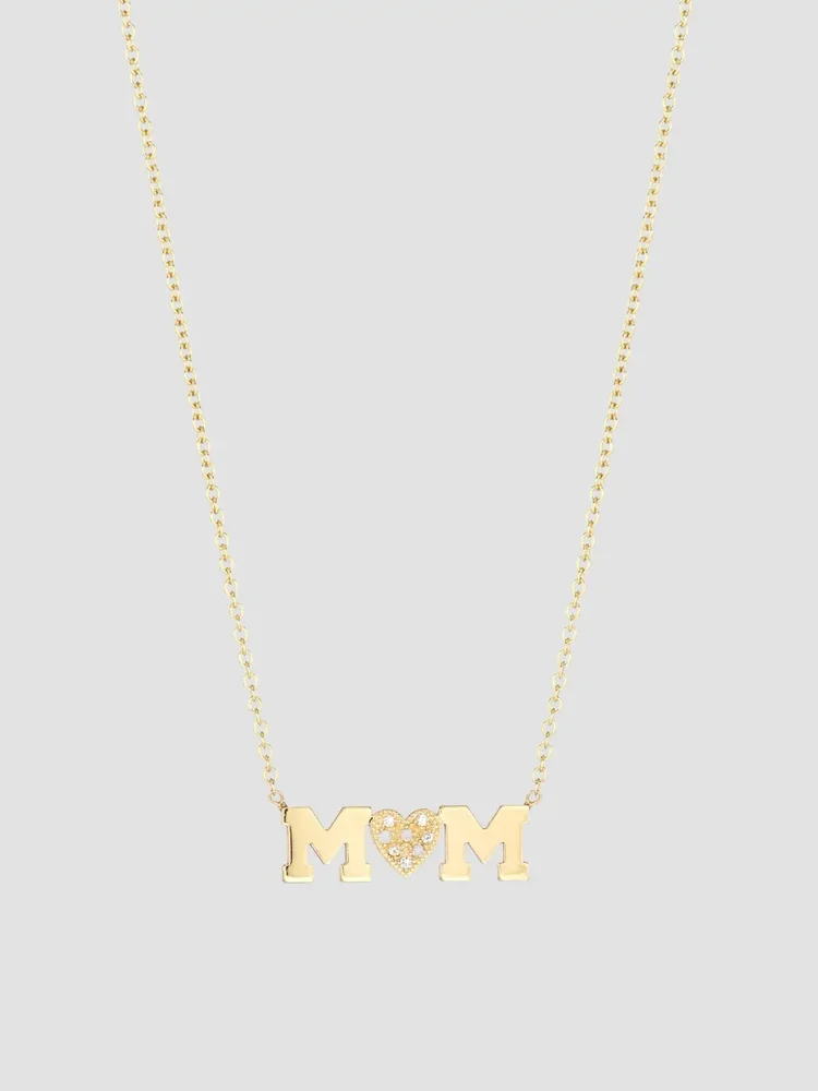 Personalized 14K Gold & Diamond Mom Necklace