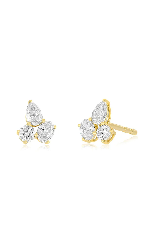 14K Yellow Gold Triple Diamond Cluster Earrings
