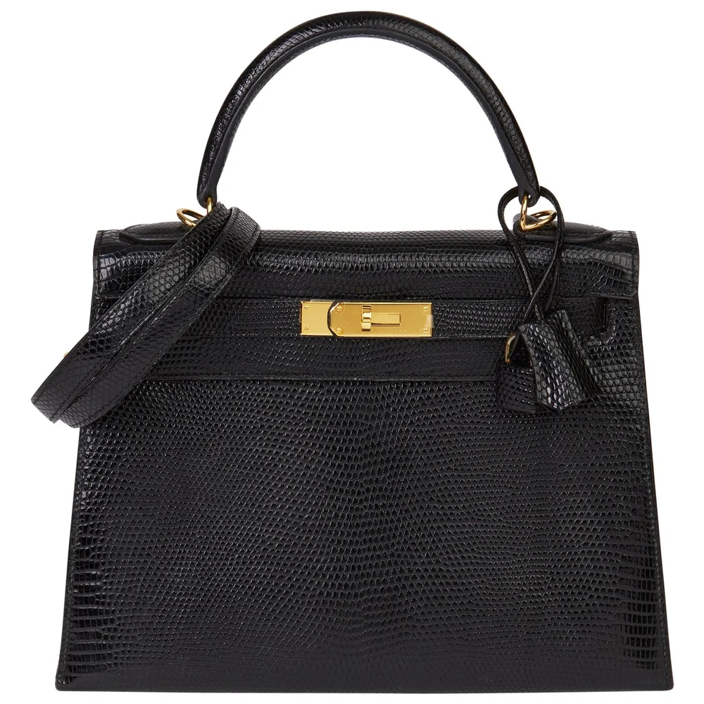 Pre-Owned Vintage Kelly 28 Sellier Black Lizard