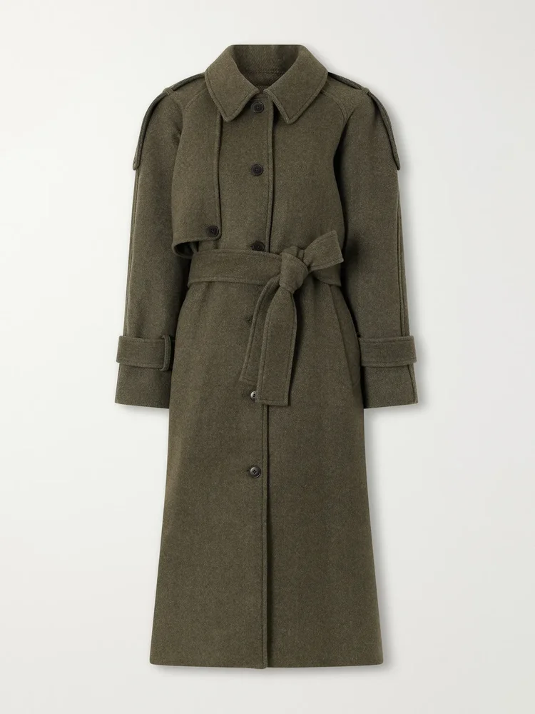 Manilla belted recycled-wool twill coat