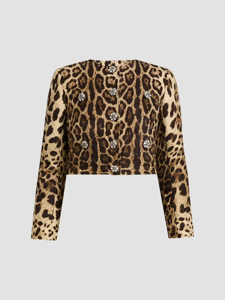 Leopard-Print Cotton-Blend Crop Jacket