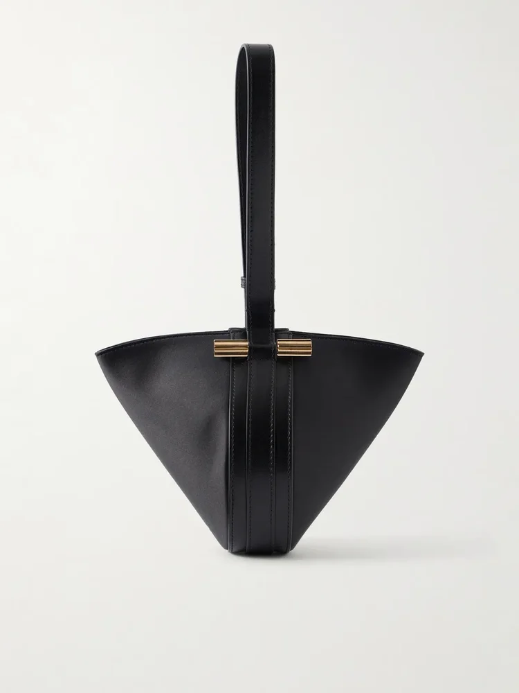Portofina Dia leather-trimmed satin clutch