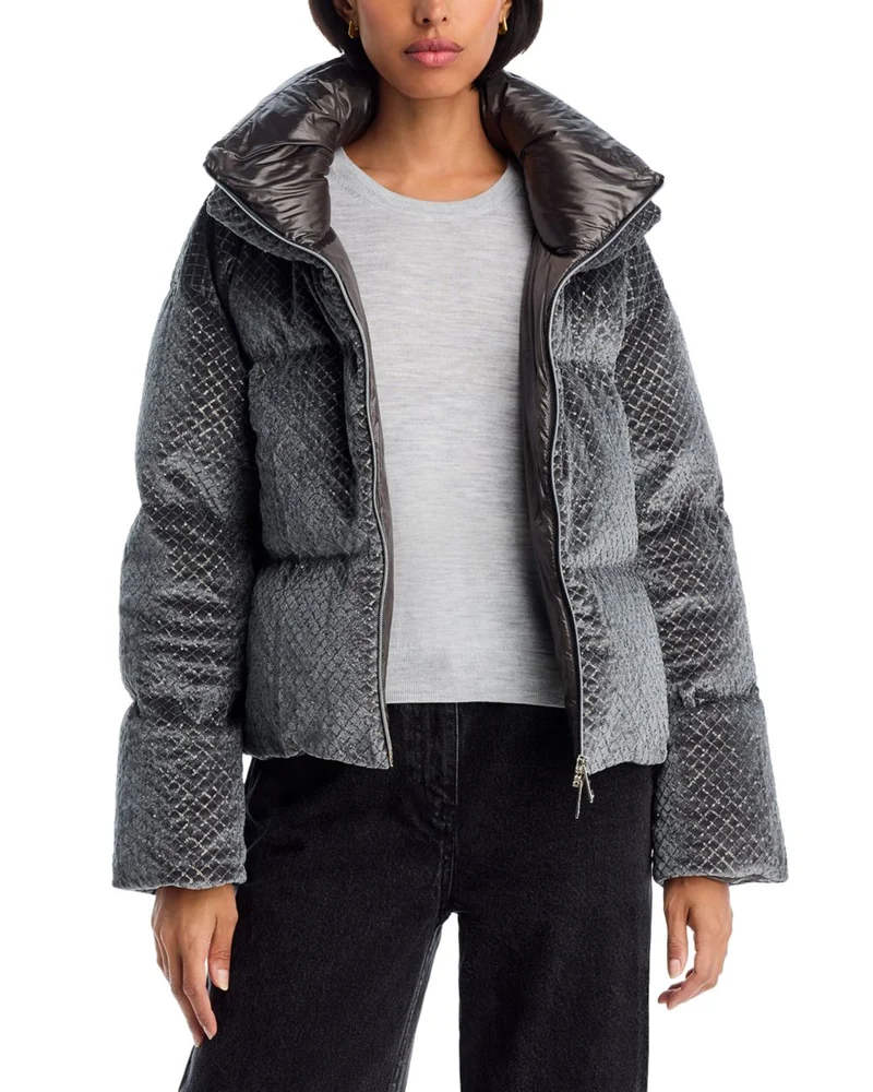 Sequin Velvet Short Puffer Coat