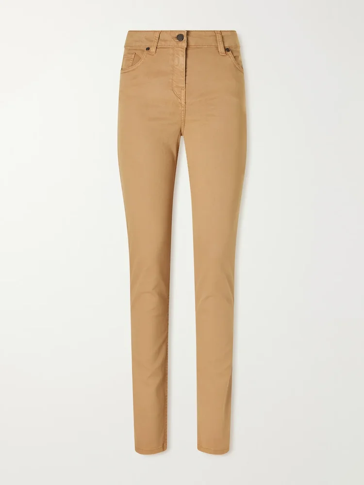 Stretch cotton, TENCEL™ and silk-blend twill slim-leg pants