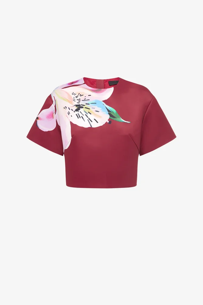 Indie Sleeve Top - Lily Print in Burgundy