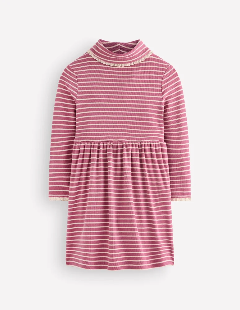 Boden High Neck Ribbed Dress-Pink Stripe