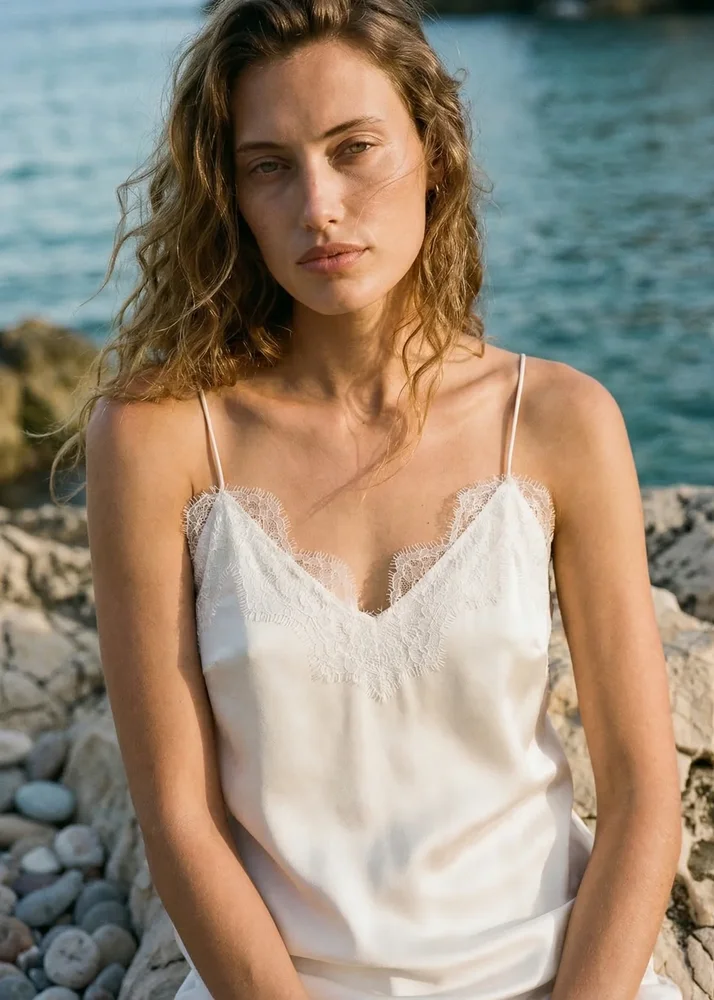 Racer Charmeuse Camisole White
