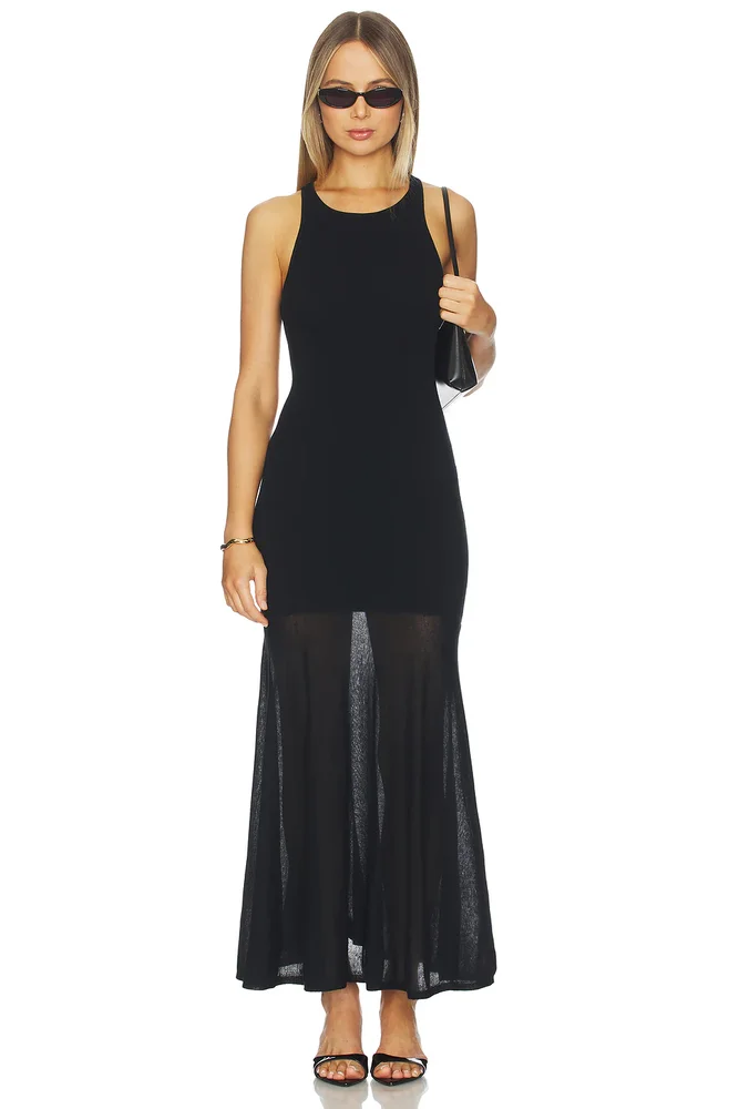 Super Fine Crepe Long Dress With Sheer Skirt