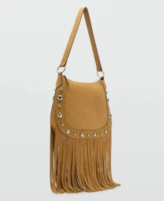 Women's Fringes and Stud Details Suede Bag