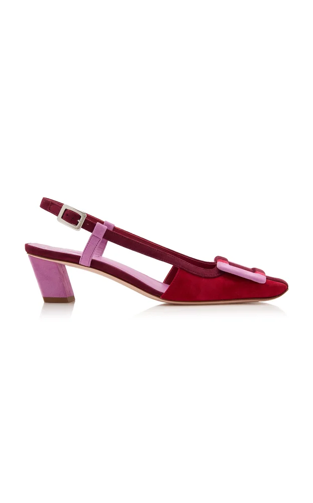 Belle Vivier Striped Suede Slingback Pumps