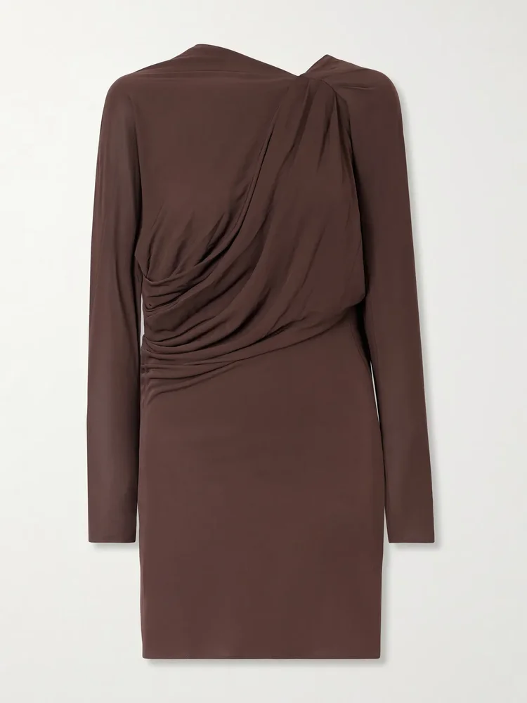 Open-back draped jersey mini dress