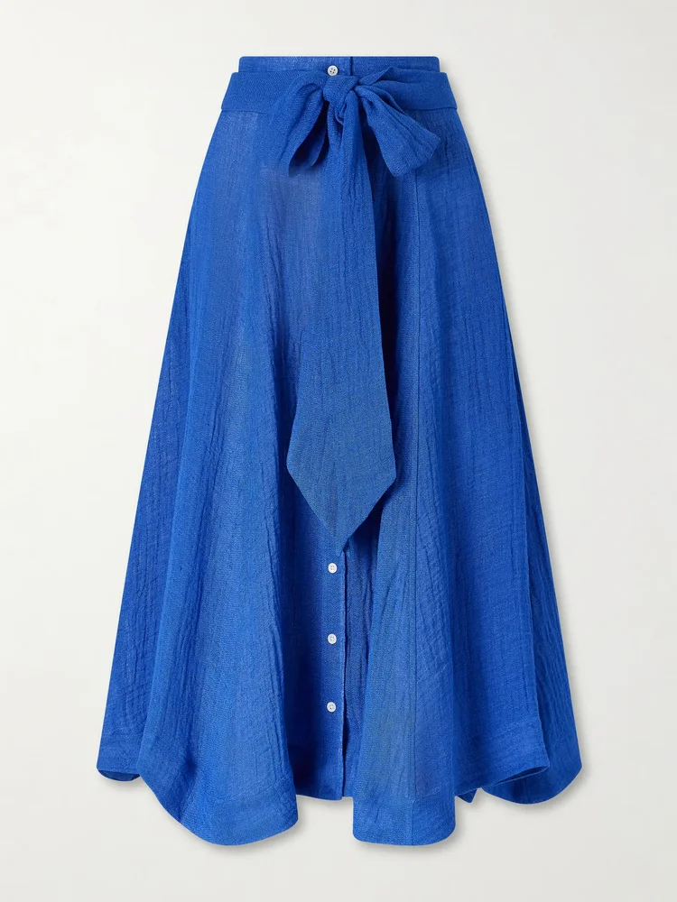 Linen-blend midi skirt