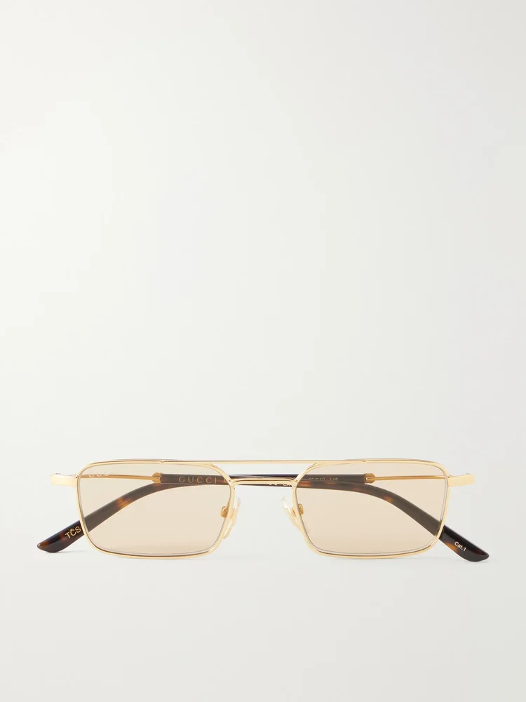 Interlocking G-detailed square-frame gold-tone and acetate sunglasses