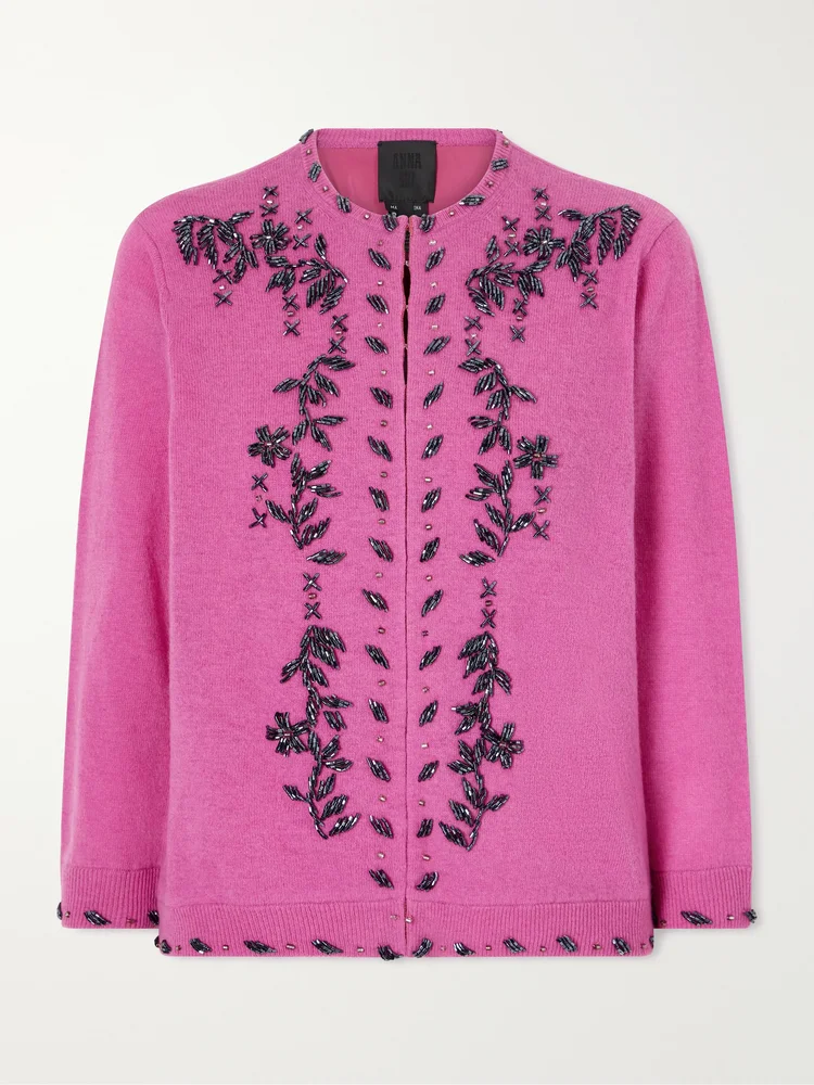 Sequin-embellished wool-blend cardigan