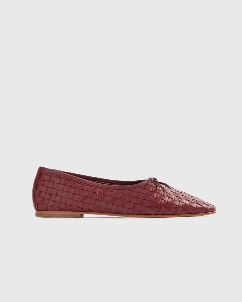 Italian Leather Handwoven Square Toe Ballet Flat in Merlot