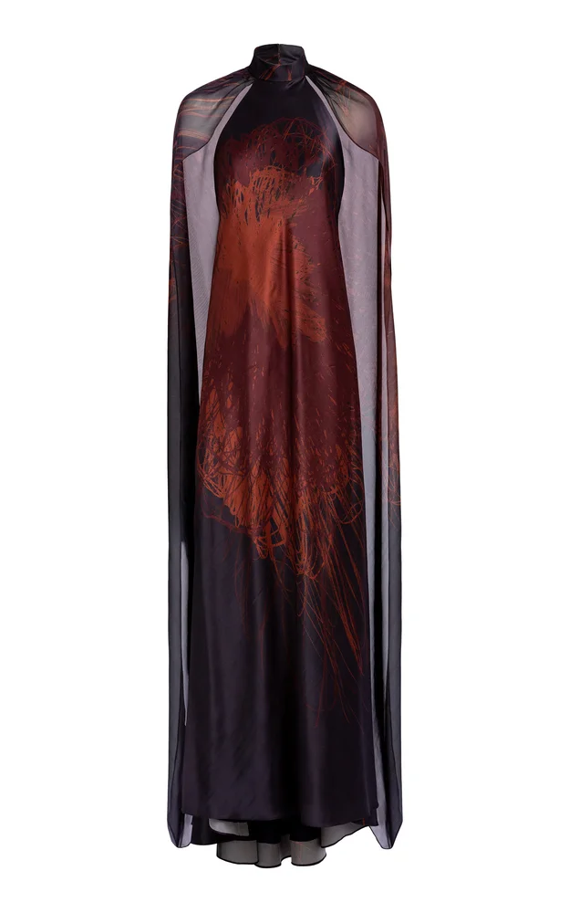 Sabina Cape Silk-Blend Maxi Dress