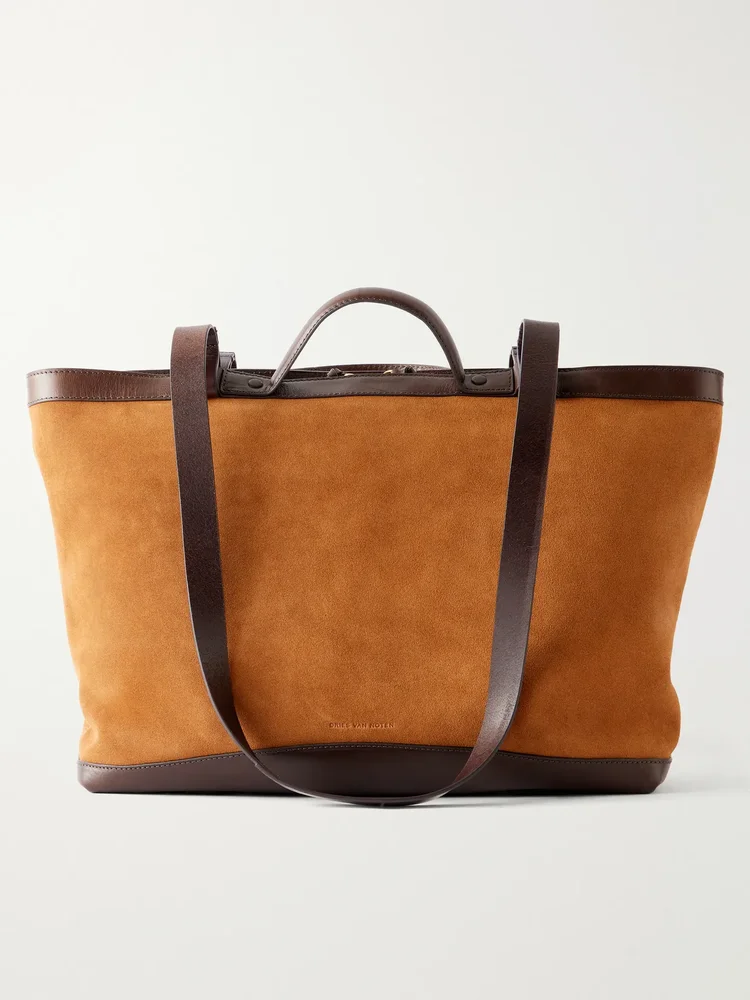 Carter leather-trimmed suede tote