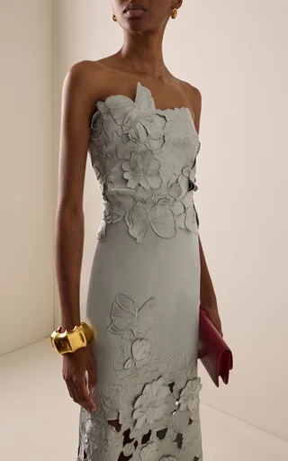 Nikola Embroidered Floral-Cut Satin Midi Dress
