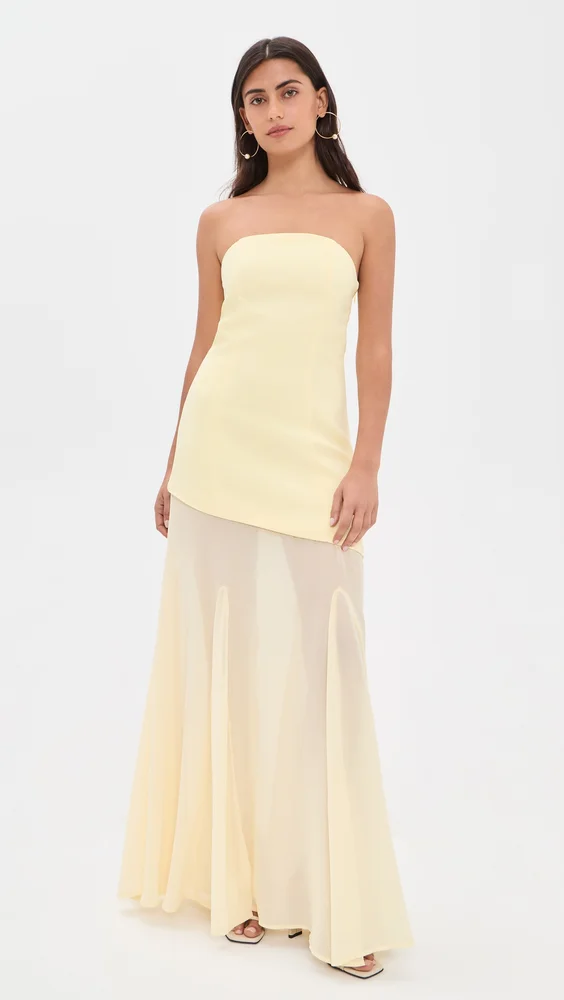 Strapless Combined Godet Dress
