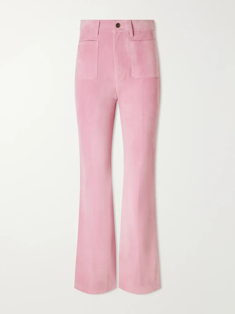 Suede straight-leg pants