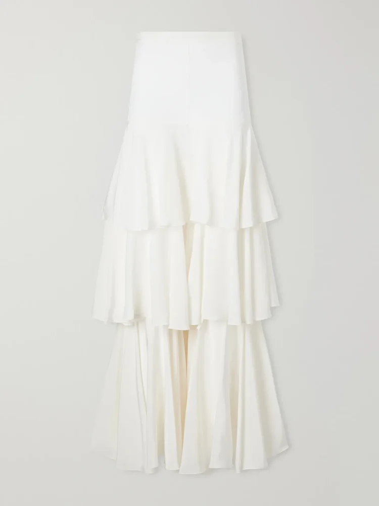 Ruffled silk wide-leg pants