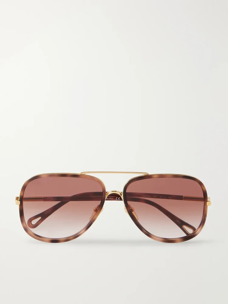 Tubolar aviator-style tortoiseshell acetate sunglasses