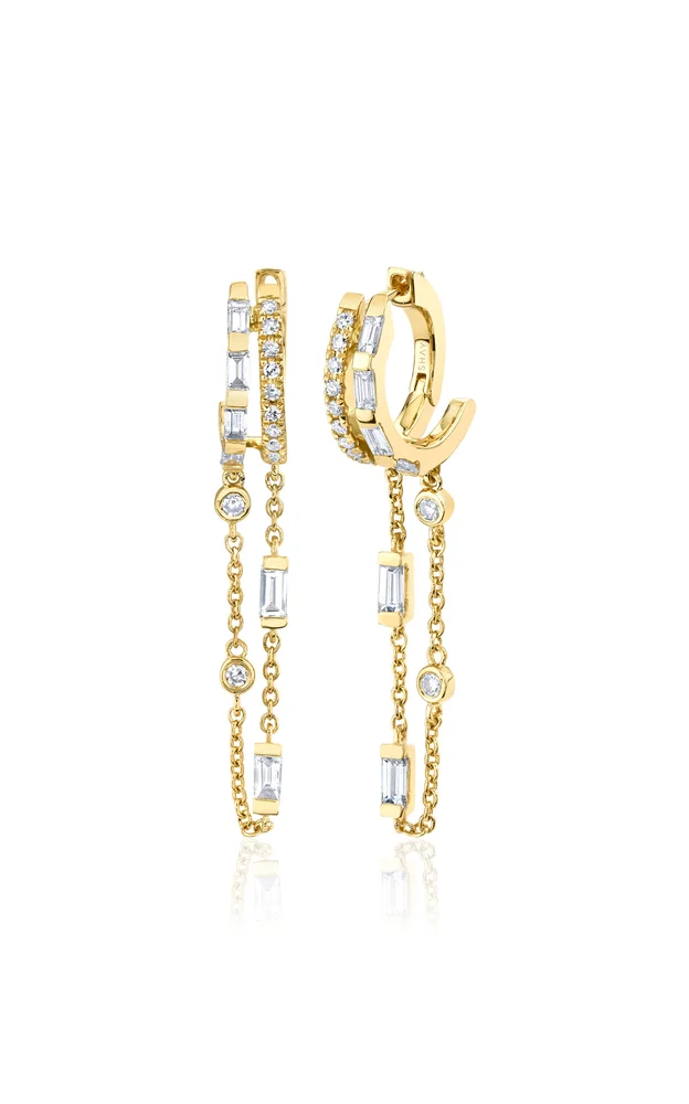 Fringe 18K Yellow Gold Diamond Huggie Earrings