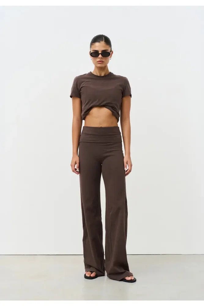 Soft Cotton Foldover Pants (Espresso)