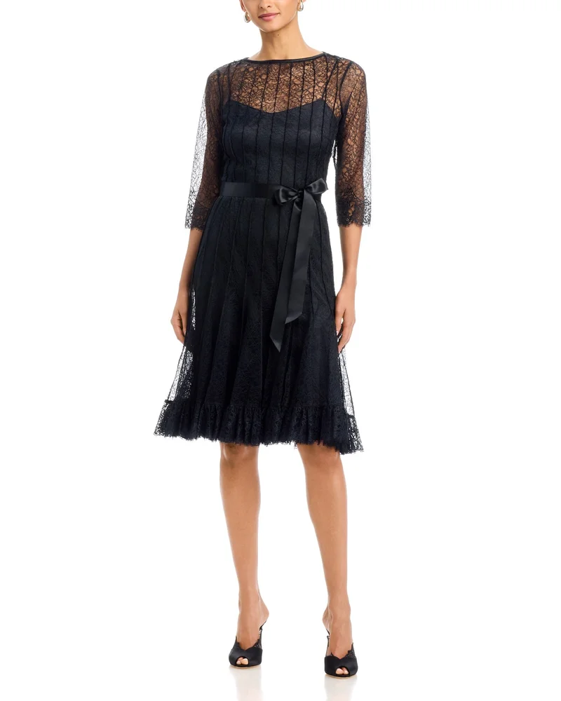 Lace Pintuck Ruffle Hem Dress