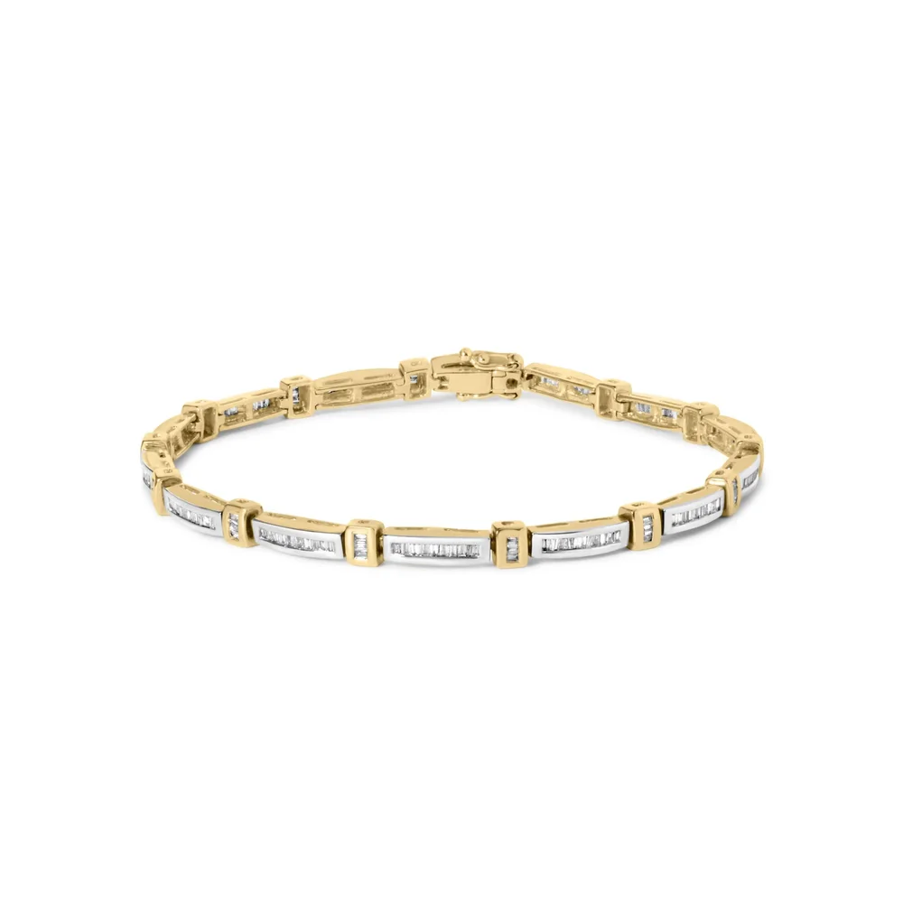 14K Yellow Gold 1.00 Cttw Baguette Diamond Channel Link Bracelet