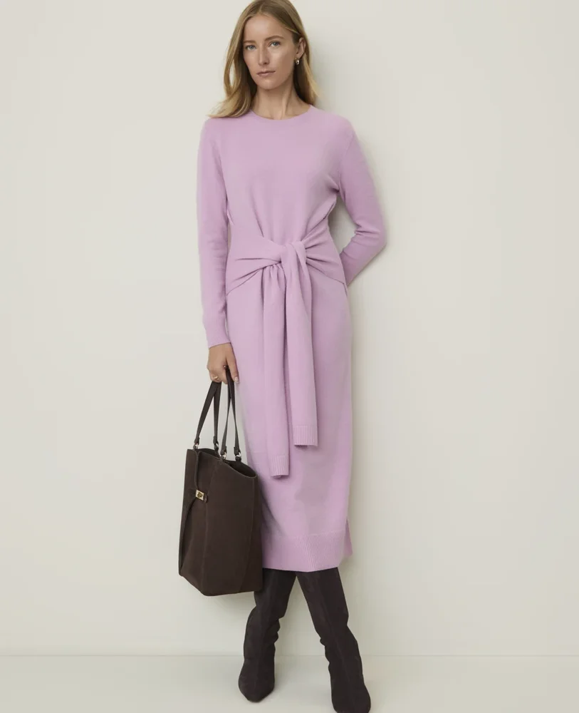 Tie Waist Midi Sweater Dress