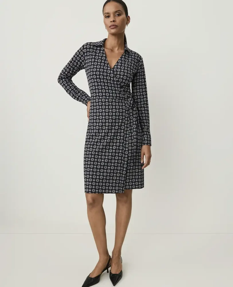 Geo Print Collared Wrap Dress