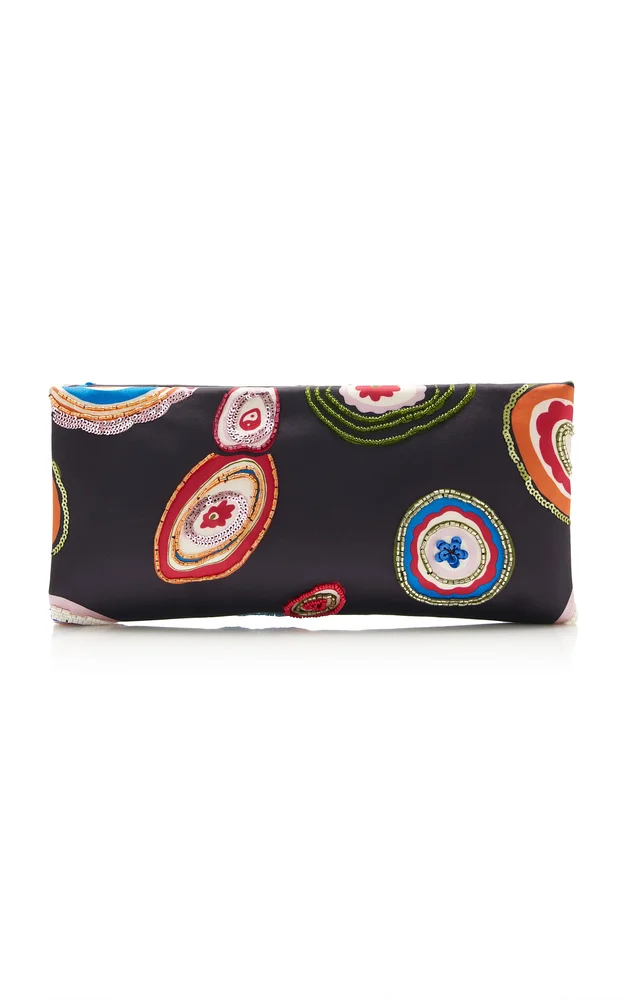 Muse Beaded Satin-Leather Clutch