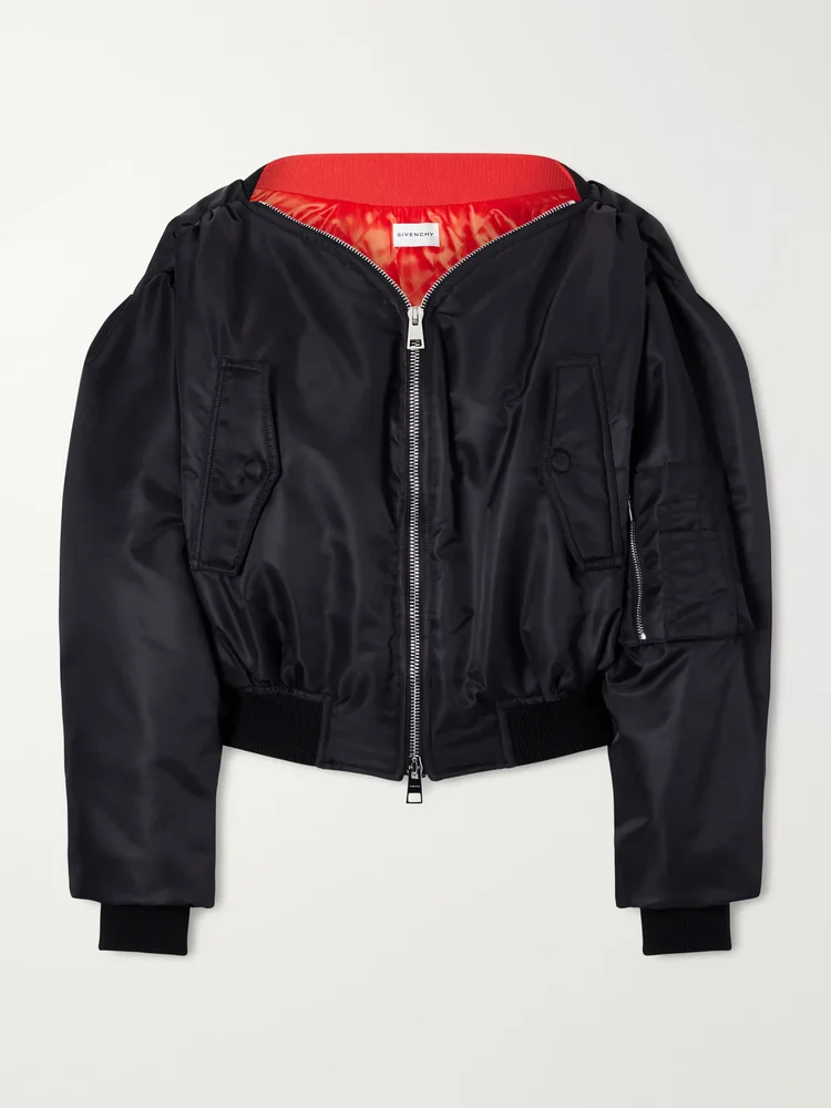 Padded off-the-shoulder bomber jacket