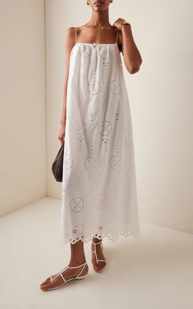 Broderie Cotton Midi Dress