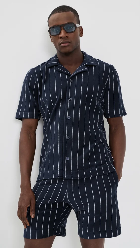 Hawkin Stripe Towelling Shirt (Night Iris/White Sand)