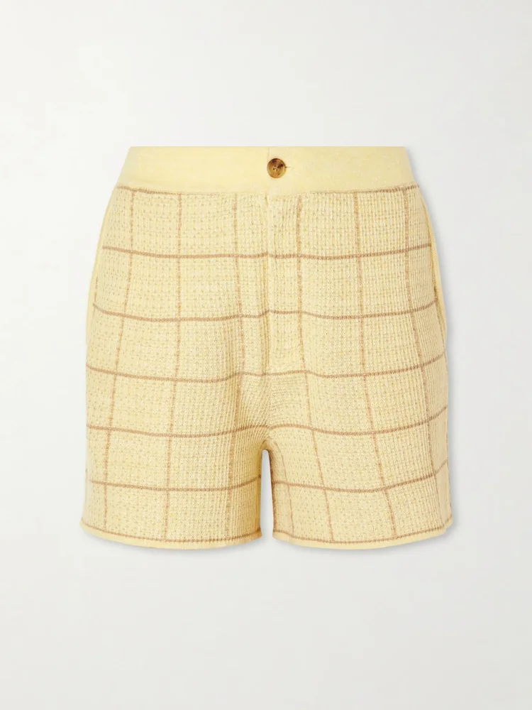 Checked knitted cashmere and linen-blend shorts