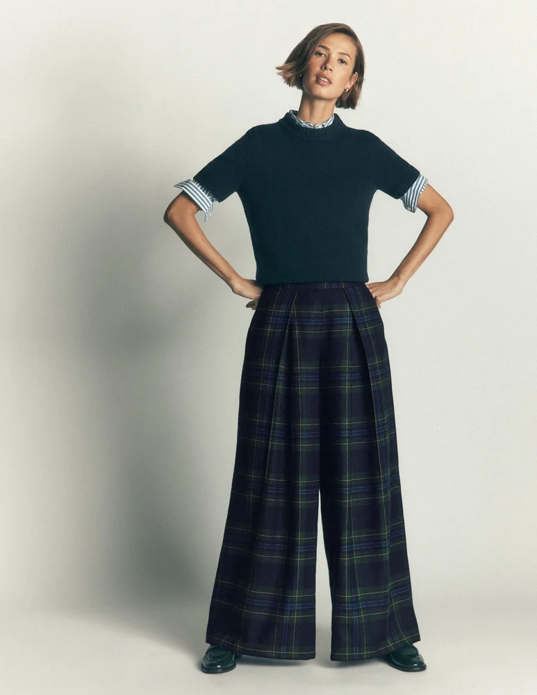 Boden Wool Blend Pleated Culottes-Blackwatch