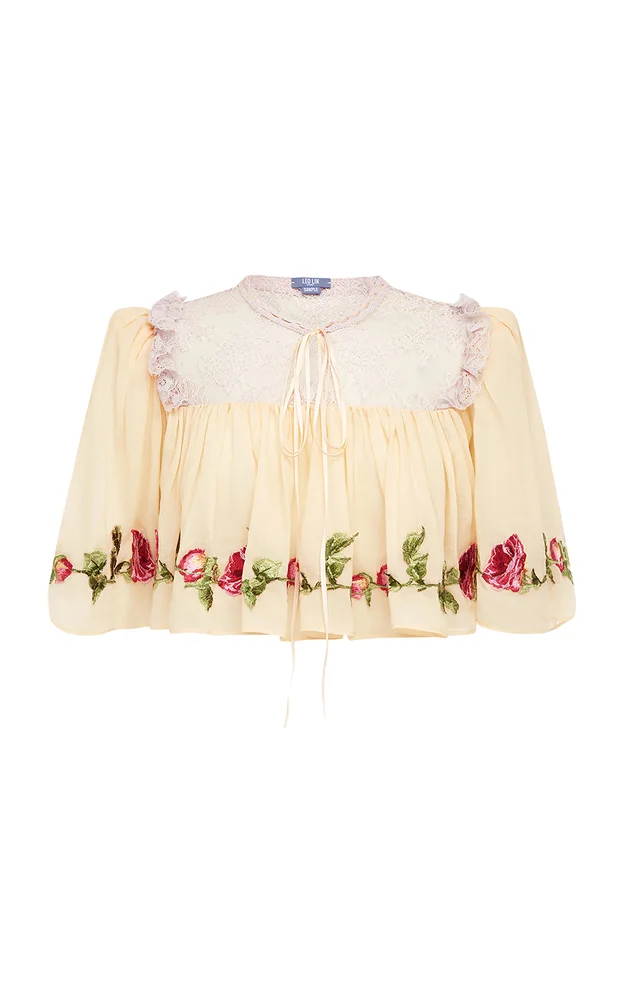 Remi Cape-Sleeve Embroidered Top