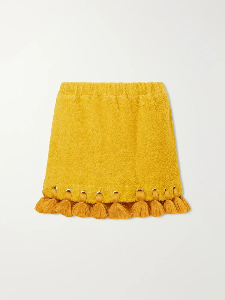 Georgia embellished organic cotton-terry mini skirt