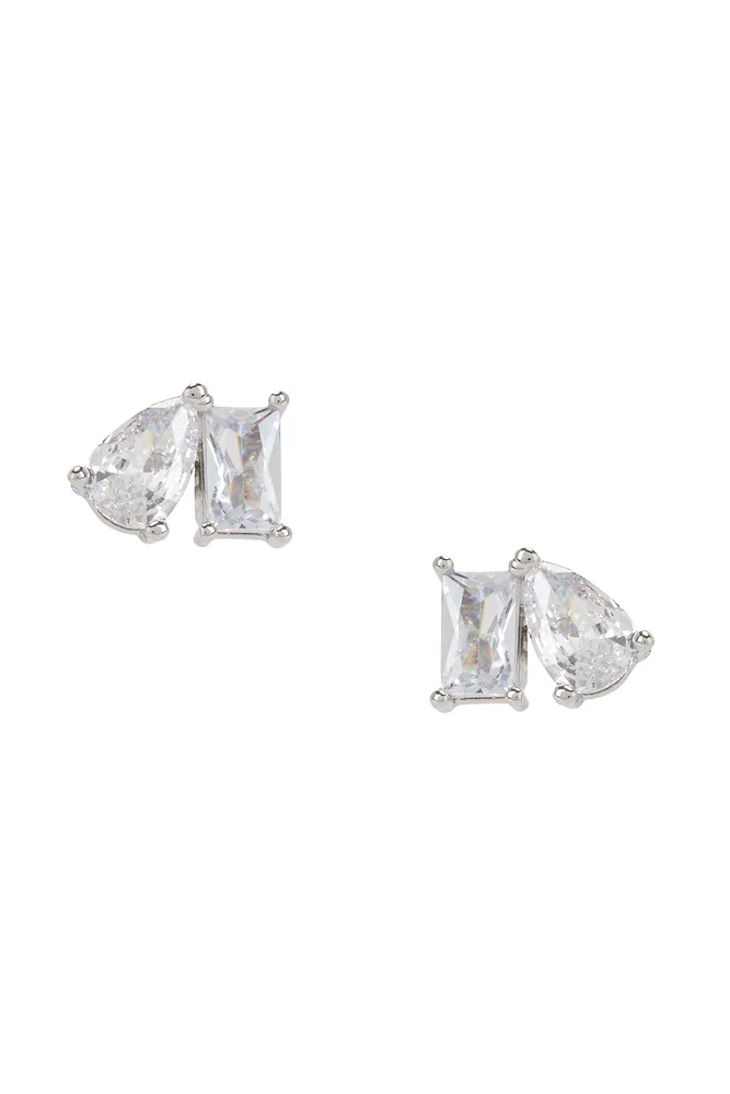 Cz Teardrop X Baguette Stud Earring