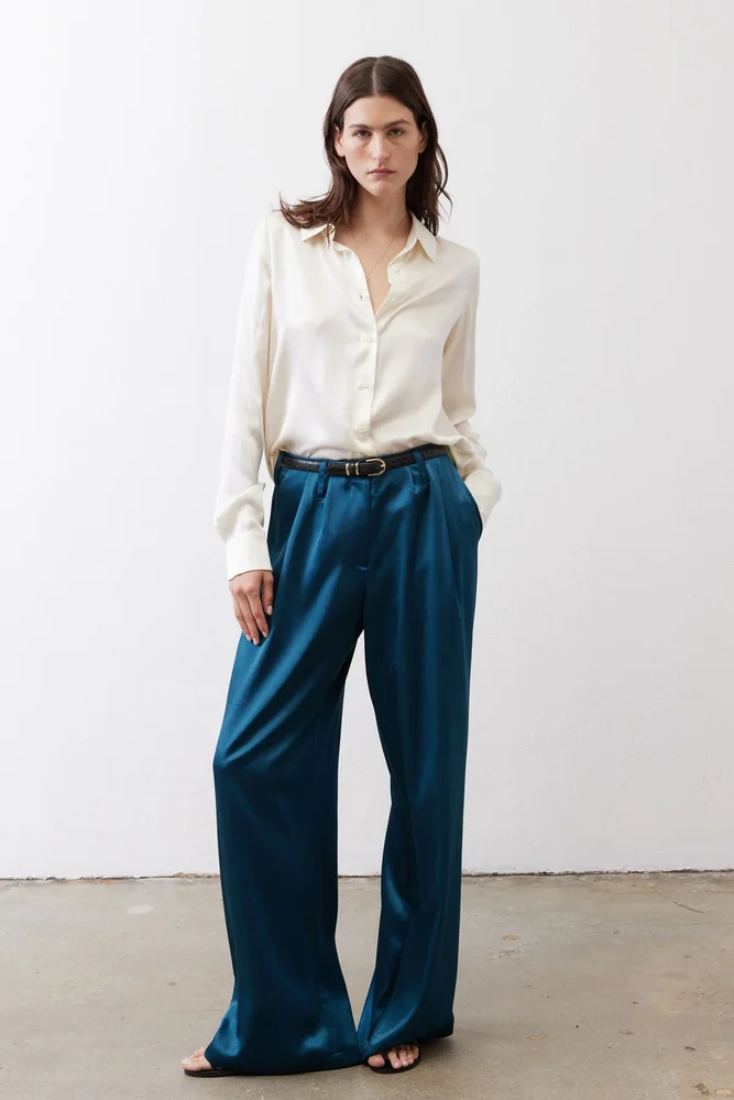 Wide Leg Trousers, Deep Teal