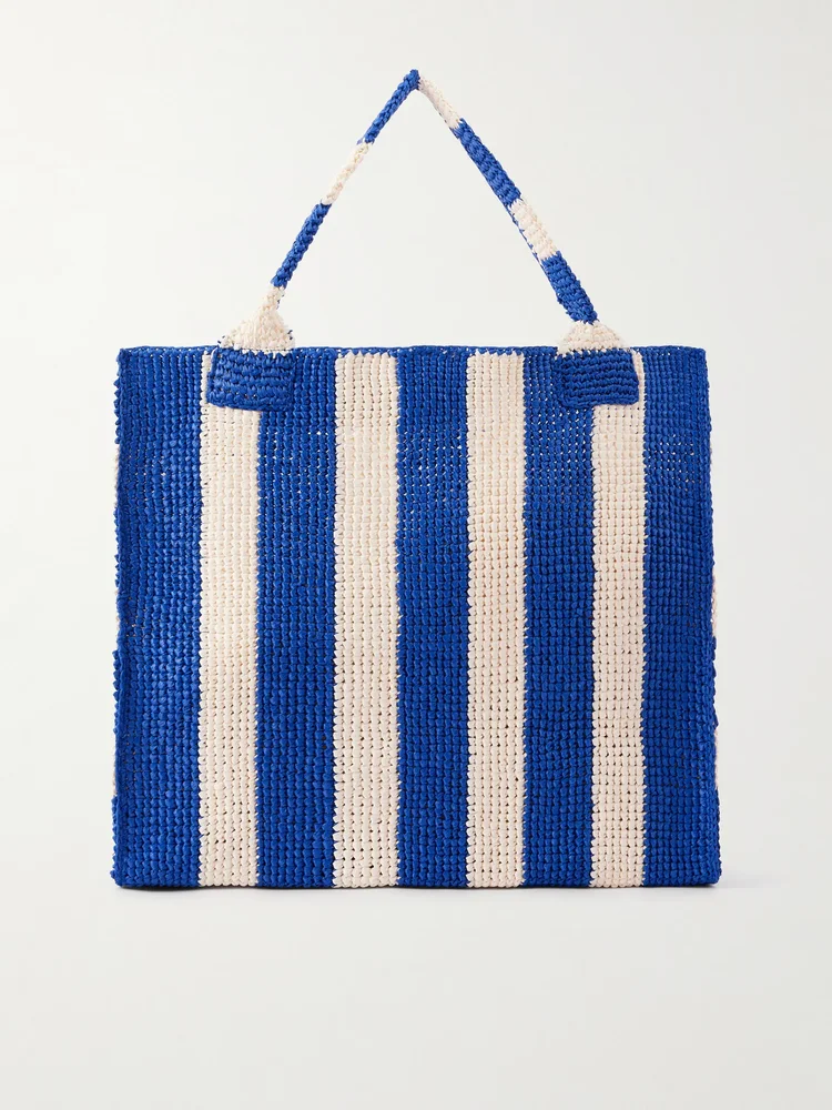 Sol striped woven raffia tote