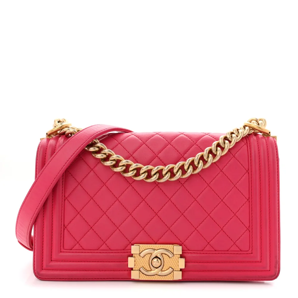Lambskin Quilted Medium Boy Flap (Fuchsia)