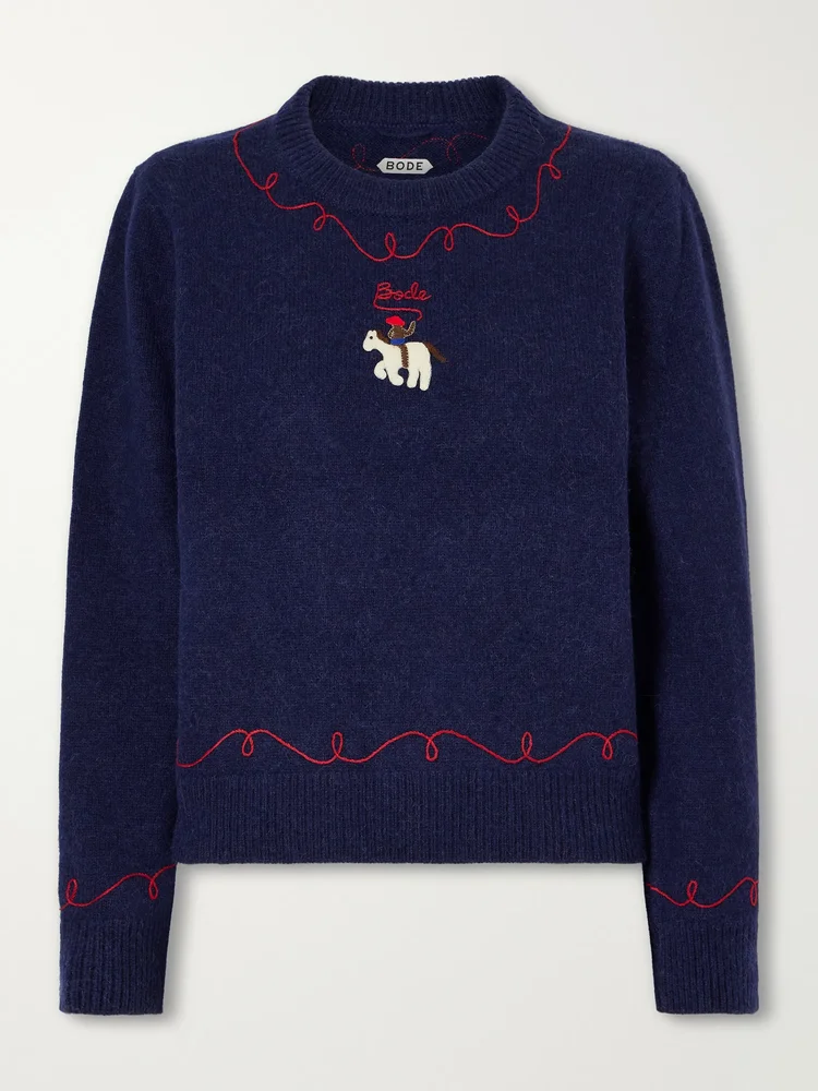 Cowboy embroidered appliquéd alpaca and merino wool-blend sweater