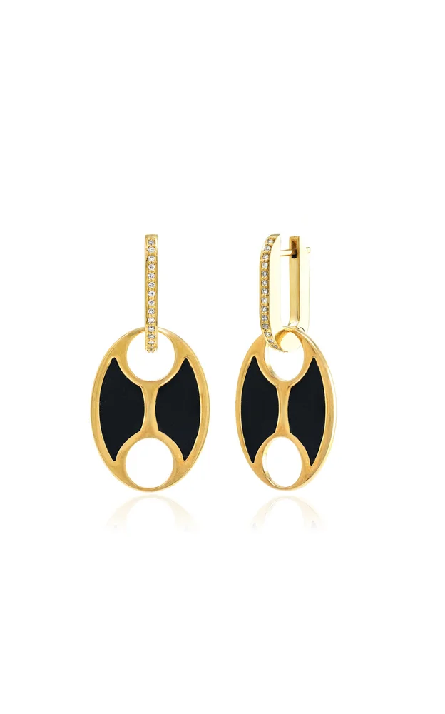 Mariner 18K Yellow Gold Diamond Onyx Earrings