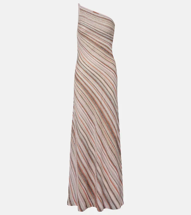 Sequined one-shoulder lamé maxi dress