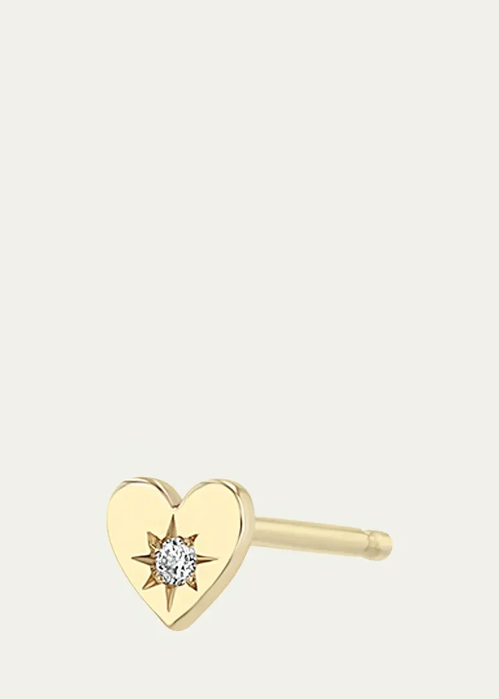 18K Itty Bitty Diamond Heart Stud Earring, Single